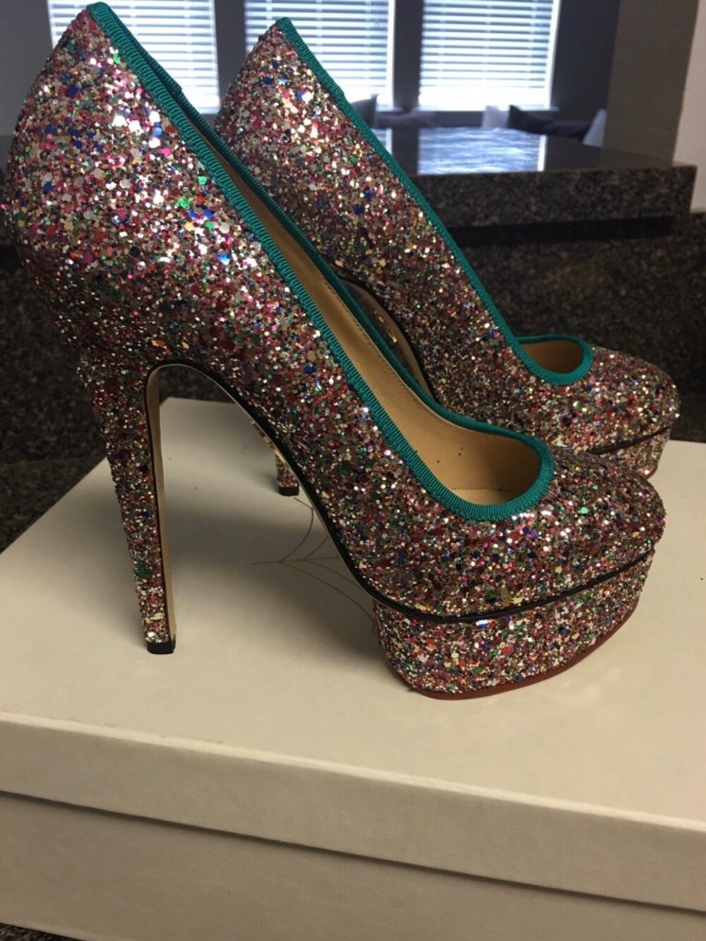 Charlotte Olympia Silver Glitter Priscilla Platform Pumps